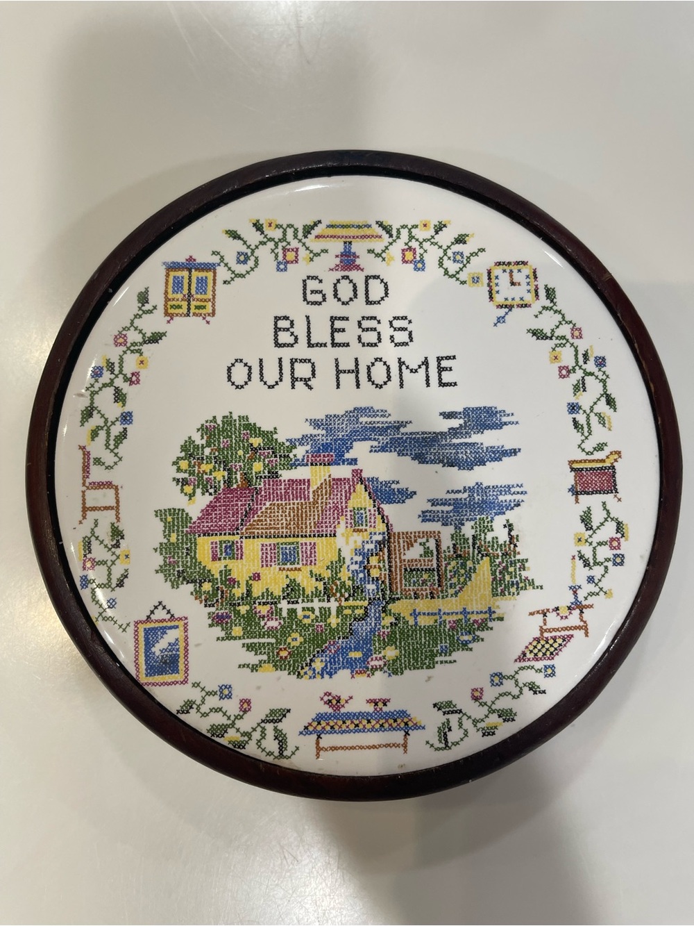 Wooden Ceramic Tile  'God Bless Our Home'  Wall Art or Trivet-